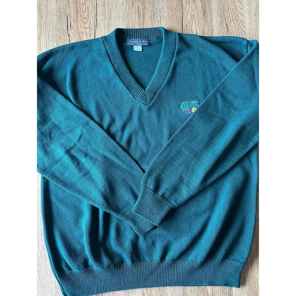 Andrew Rohan Vtg Green V Neck Sweater Size Large